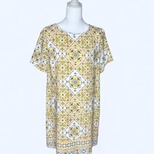 Lulu Butter Yellow Granny core‎ Printed Shift Dress | Size L